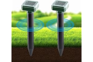 Bizcasa Solar Maulwurfabwehr, 2 Stück Ultrasonic Solar Maulwurf Vertreiber, Stark Maulwurfabwehr Wühlmausschreck Tiervertreiber für Garten- Repeller Mäuse Mole und Schlangen