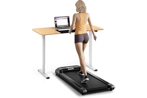 KOMFOTTEU Treadmill podkładka do biegania, bieżnia z pilotem zdalnego sterowania i wyświetlaczem LED, 2,25 PS/1-6 km/h, urządzenie do chodzenia do domu, biura, maks. obciążenie 120 kg