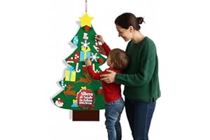 Avilia – Albero di Natale in Feltro 100x70 cm con 26 Decorazioni Rimovibili per Bambini, Gioco Educativo e Addobbi Natalizi Riutilizzabili per la Casa, Parete o Cameretta