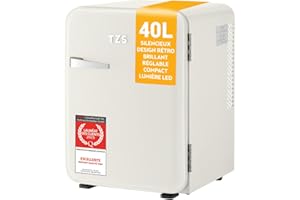 TZS First Austria - Mini Réfrigérateur Rétro 40L silencieux - Petit Minifrigo design vintage avec lumière intérieure et 2 compartiments de porte - Minibar pour camping, bureau, chambre & hôtel - Crème