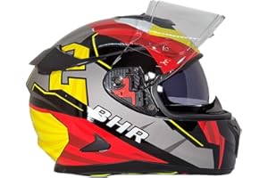BHR Casco Integrale Moto con Doppia Visiera 813 RACE | Casco Moto Integrale Omologato ECE con Visiera Parasole | Casco Moto Uomo/Donna | ROSSO/GIALLO | L