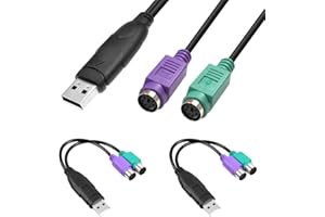Xiatiaosann PS2 to USB Adapter Keyboard Mouse Adapter Cable, PS/2 Female to USB A Male Plug with Chip, 2 PCS 2 in 1 PS2 to USB 2.0 Converter Cord