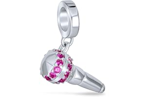 BLING JEWELRY Rosa Chiaro CZ Pave Amante Musica Microfono Melodia Note Insegnante G Clef Charm Bead Per Donne Adolescenti .925 Argento Adatto A Bracciale Europeo