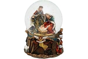 Dekohelden24 Schneekugel, Heilige Familie, mit Sound: Stille Nacht, Maße H/B/Ø Kugel: ca. 14,5 x 11 cm/Ø 10 cm., 501071