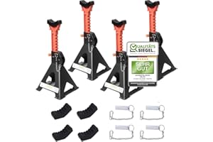 ‎MELKO Melko 3000KG Unterstellbock INKL. Sicherungssplint und 4XGummiauflagen PKW Wagenheber 3 T Tragkraft aus Gusseisen KFZ Stützböcke 9 stufig höhenverstellbar 28 – 42,5 cm 4 Stück x 3 Tonnen