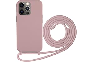 Beajew Silikon Handyhülle für iPhone 13 Pro Max Hülle mit Band, Verstellbarer Halskette Handyhülle abnehmbar Necklace Hülle, Handyhülle für zum Umhängen mit Schnur Case, Sand Pink