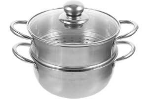 Cabilock 2 Tier Stainless Steel Steam Pot with Glass Lid, 18cm Small Food Steamer Pan, Induction Steaming Cookware Food Basket Saucepan for Cooking Dumplings Vegetables
