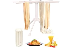 ROKF Égouttoir à pâtes fait maison avec 10 poignées de barre pliable, pour faire des pâtes fraîches, spaghetti, support de séchage pour nouilles, rangement facile et installation rapide (blanc)