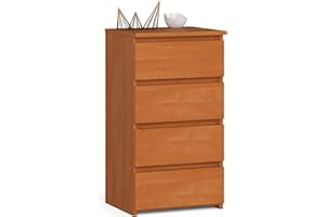 ‎AKORD AKORD | Kommode mit 4 Schubladen| Rollschubladen | Schubladenschrank Kleiderschrank | Sideboard mit Ablage | Robust | Universal Design | Erle