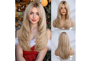Esmee Długie Proste Blond Peruki dla Kobiet Warstwowe Syntetyczne Włosy Ombre Peruka z Ciemnymi Korzeniami na Codzienne Imprezy Cosplay -20 Cali