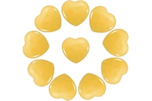 PATIKIL 10 Pcs Natural Heart Shaped Crystal Stone, 1 Inch Mini Polished Love Gemstone Crystal, Pocket Rock Engraved Worry Stones for Women Gifts Meditation, Light Yellow
