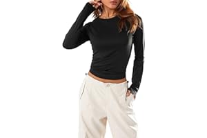 ACHLIBE Women Long Sleeve Crop Top Y2k Casual Basic Tight Crew Neck Cropped Tee Tshirt Going Out Shirts Blouse