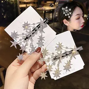 STYLEDOSE 2 Pairs Hair Barrettes Crystal Rhinestone Bangs Hair Clips Metal Flower leaf Clips Decorative Hair Accessories for Women and Girls