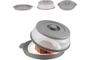 RUNPEAK Microwave Cover for Food – Large Foldable Ventilated Splatter Guard with Anti-Scald Base Mat, Family-Size 10.7-Inch 2-in-1 Design, Portable Kitchen Gadget & Practical Microwave Plate Cover