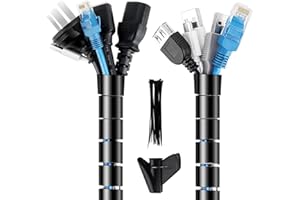 WINDFROMORT Gaine de Câble Flexible Ø22 MM - 5M, Système de Gestion Rangements des Câbles Informatique avec 20pcs Zip Ties, 1 Clip de Guide-Câble, Cache Fil Electrique Cable Sleeves pour TV, PC, Bureau - Noir