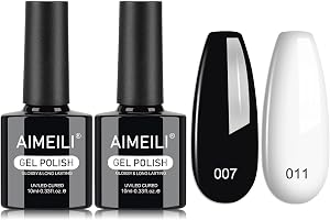 AIMEILI Nagellack Set, Svart Vit Blötlägg av UV LED Gel Polish för Nagel Konst - Gift