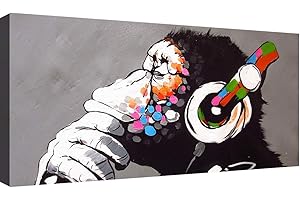 canvashop Quadro Banksy Dj Monkey Cm 100X50 Stampe Su Tela Canvas Da Parete Quadri Moderni Soggiorno Arredo Casa Bansky Scimmia Street Art
