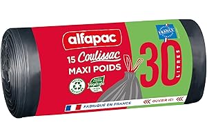 ALFAPAC Vegetal Origin, 15 bolsas de basura de 30 L, con lazo deslizante, 50 x 65 cm