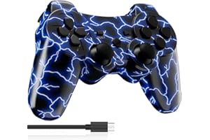 MUZELI Mando para PS3, Mando Inalámbrico para PS3 Wireless Controlador con Doble Vibración, Gyro Axis, Mando para PS3 Gamepad Joystick con cable de carga(Azul)