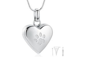 MEMORIAL JEWELRY Pet Cremation Jewelry - Paw Print & Heart Urn Pendant Necklace Memorial Keepsake for Dog's & Cat's Ashes