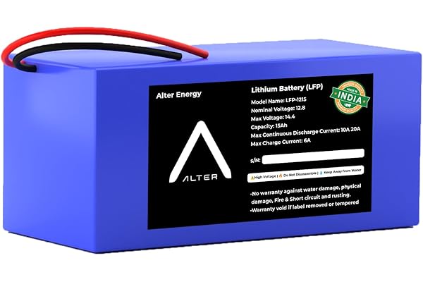 Alter 12V 15Ah LiFePO4 Battery 12-Year Life Deep Cycle Lithium Battery for Sprayer Pump, Solar, Inverter, UPS, E-Toys 2500+ Cycles Built-in BMS (LFP-1215)