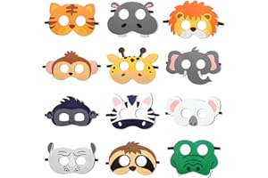 Sdjuifsd 12 Pezzi Maschere in Feltro, Maschere di Compleanno, Maschera di Animali per Bambini, Maschera a Tema, Forniture per Compleanni, Ragazzi e Ragazze, Festa Cosplay, Halloween, Carnevale