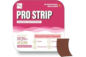 PH PROWISE HEALTHCARE PROSTRIP® Iron AB-Fortis® 14 mg añadido con vitamina C, B1, B2, B6, ácido fólico, remolacha, espinacas y cereza ácida - 30 tiras veganas orales - Alta absorción de Prowise Healthcare