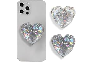 TOEECY 2 Piezas Soporte Corazón Geométrico Brillante Agarre Teléfono Móvil Expansor Plegable Sujetador Cristalino Adhesivo Celular