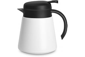 Luvan 0.8L Caraffa Termica, in Acciaio Inox 18/10 brocca/Thermos a Doppia Parete, isolata sotto Vuoto, con Coperchio a Pressione,conservazione a Freddo o Caldo per più di 12 ore(Bianco)