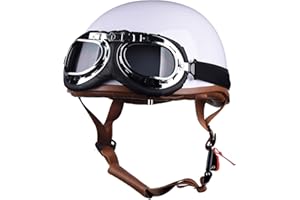 LIONCIANO Kask motocyklowy z wizjerem, kask jet, na skuter, motorower, chopper, Vespa, retro, vintage, kask na skuter, chopper, kask na skuter (biały, z okularami)