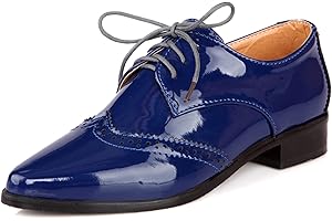Lizoleor Femmes Bureau Travail Classique Pointu Dentellets Cuir Verni Richelieu Chaussures