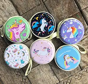 Parteet Unicorn Printed Multipurpose Coin - Earphone Pouch-for Birthday Party Return Gift (Pack of 6)