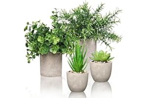 RV MURTS 4 Set Artificial Plants Indoors in Pots, Small Plastic Fake Plants, Eucalyptus, Rosemary, Mini Succulents Faux Plant for Office Decor, Desk, Bedroom, Bathroom, Kitchen, Home Decoration in Spring.