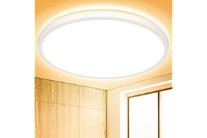 OUILA Deckenlampe LED Deckenleuchte Flach Rund - Warmweiss 18W 3000K 1600LM IP44 Modern Led Lampe Badezimmer Badlampe Decke Küchenlampe für Bad Flur Schlafzimmer Wohnzimmer Balkon Treppe Keller - Ø 22 CM