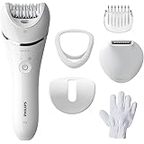 Philips Epilator Series 8000, dispositivo di epilazione Wet & Dry cordless per gambe e corpo con 6 accessori, rifinitore ed e