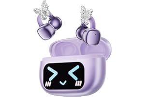 ZOMBIES CAT Schmuck Ohrringe Clip On Kopfhörer Mit Touchscreen,Open Ear Kopfhörer Kabellos Bluetooth 5.4,Kabellos Sport Kopfhörer 3.7G,Ip45 Wasserdicht,65 Std Wiedergabe,Hy-C02,Diamant-Ohrring Violett