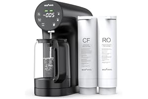 ‎ECOVIVA Ecoviva Auftisch Osmoseanlage, Trinkwasser Umkehrosmoseanlage mit 5-stufige Filtration, Echtzeit-TDS-Monitor, 3:1 Rein zu Abfluss, Mobil Umkehrosmose Wasserfilter Null-Installation WP-RO-200G Schwarz