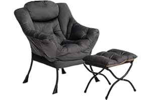 ‎HOLLYHOME HollyHOME Ohrensessel mit Hocker Sessel mit Hocker Relaxsessel Samt Sessel Wohnzimmer Schlafzimmer Lesesessel Lounge Sessels Armlehnensessel, Grau