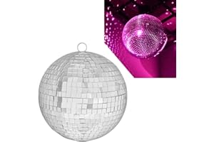 QINERSAW Boule à Facettes à Suspendre 20cm Boule Miroir à Suspendre Boule à Facettes Disco Boule à Facette Miroir Boule à Facette Décoration, Argent