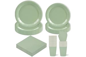 EVYIENEN 96 Stück Geburtstag Party Partygeschirr,Grün Partyset Pappteller Becher Servietten Partyteller Set,für Kinder Party Dekoration Feste und Feiern wie Geburtstag