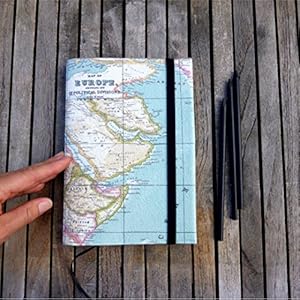 Notizbuch A5 Tagebuch Reisetagebuch Timer Journal mit Stoffhülle Weltkarte pastellblau hellblau pink, handgefertigt von wagnerstrasse