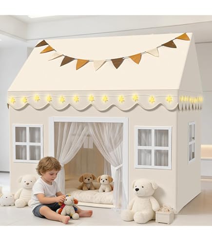 Tent voor kinderen, speelhuisje met ramen, binnen, speeltent, prinsessenslot voor jongens en meisjes, speelsloten, cadeau voor kinderen van 3 tot 13 jaar (A