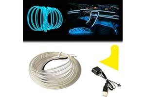 BALABAXER El Wire Barre Lumineuse intérieure de Voiture, Fil néon USB 3 m 5 V avec Protection fusible pour Garniture de Voiture avec Bord de Couture 6 mm (3 m, Bleu Glacier)