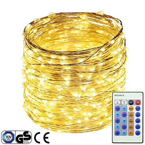 RUICHEN(TM) 133Ft/40M 400 LEDs Lichterkette dimmbare LED-Lichterkette,400 LEDs silberdracht Lichterkette mit Mehrfunktion Remote Controller Fernbedienungen für Weihnachten, Hochzeit, Partys(warmweiss)