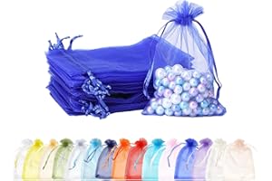MORAINJAY 100pcs Royal Blue Organza Gift Bags,9x12cm Small Organza Favor Bags,Wedding Jewelry Pouches with Drawstring,Mesh Candy Favour Bag Party Sweet Bags for Birthday,Wedding,Christmas,Gift Wrapping
