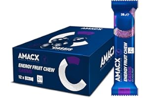 AMACX Barre Energetique Sport Fruit Chew – Paquet de 12 – Pate de Fruit Sport avec Electrolyte – Healthy Snacks Vegan – Sans Gluten – 123kcal – Ratio Glucides 2:1 – Nutrition Sportive – Cassis