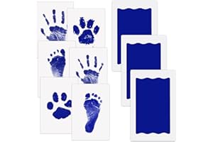 Nabance Inkless Hand & Footprint Kit, 3 Blue Baby Handprint Ink Pads with Clean-Touch, 6 Imprint Cards, Pet Paw Print, Baby Ink Imprint Kits Safe Non-Toxic, Pawprint Kit, Family Keepsake - Blue