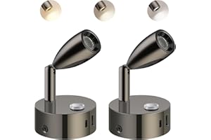 ‎ERWEY ERWEY 2 Stück DC 12V Leselampe Wohnmobil Wandmontage, LED Bettlampe Touch Dimmbar & 3 Farbtemperatur Modi und USB A+C Ladeanschluss für Boot Auto Camper Van Yacht Wohnwagen, Glanz Schwarz