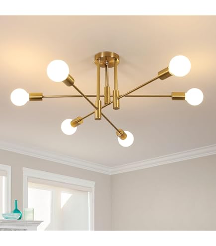 Luminaire lustre Spoutnik en laiton brut moderne à 2 bras