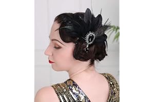 Anglacesmade Pince à cheveux à plumes noires des années 1920 avec cristal en forme de larme - Bijou de cheveux pour femme et fille